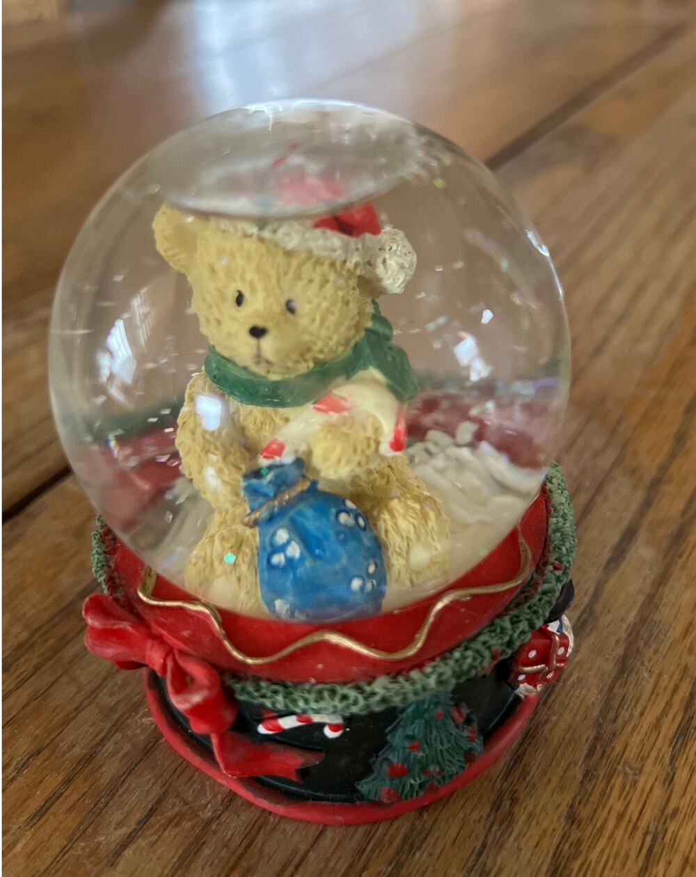 Christmas Teddy Bear Water Snow Globe In Resina Figurine 3"